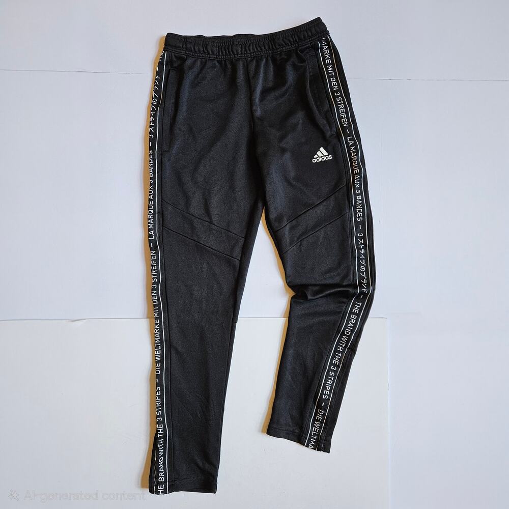 Adidas Youth M Track Pants 11-12 Black Brand with 3 Sripes Multingual